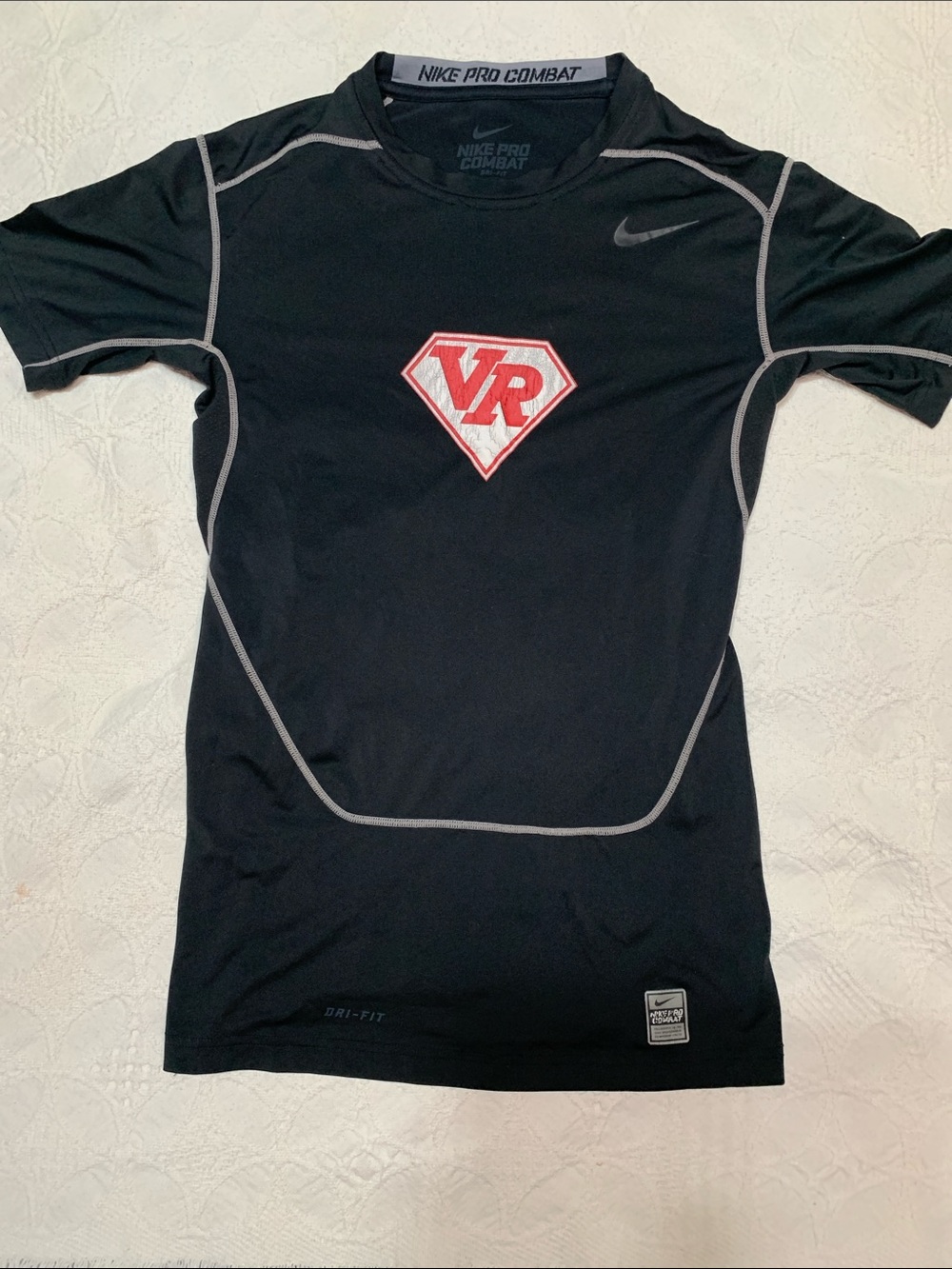 Nike Black Short-Sleeve Pro Combat Compression Shirt with Red VR Crest